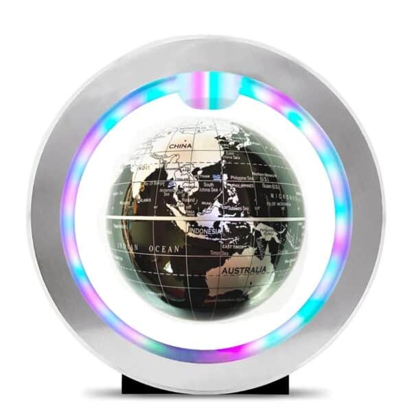 Globe terrestre lumineux LED avec éclairage coloré et carte du monde.