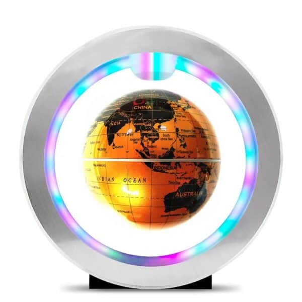 Globe terrestre lumineux LED avec éclairage coloré et carte du monde.