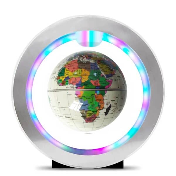 Globe terrestre lumineux LED avec éclairage coloré et carte du monde.