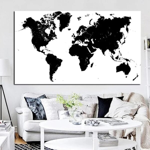 Mappemonde Murale - Blanc et Noire