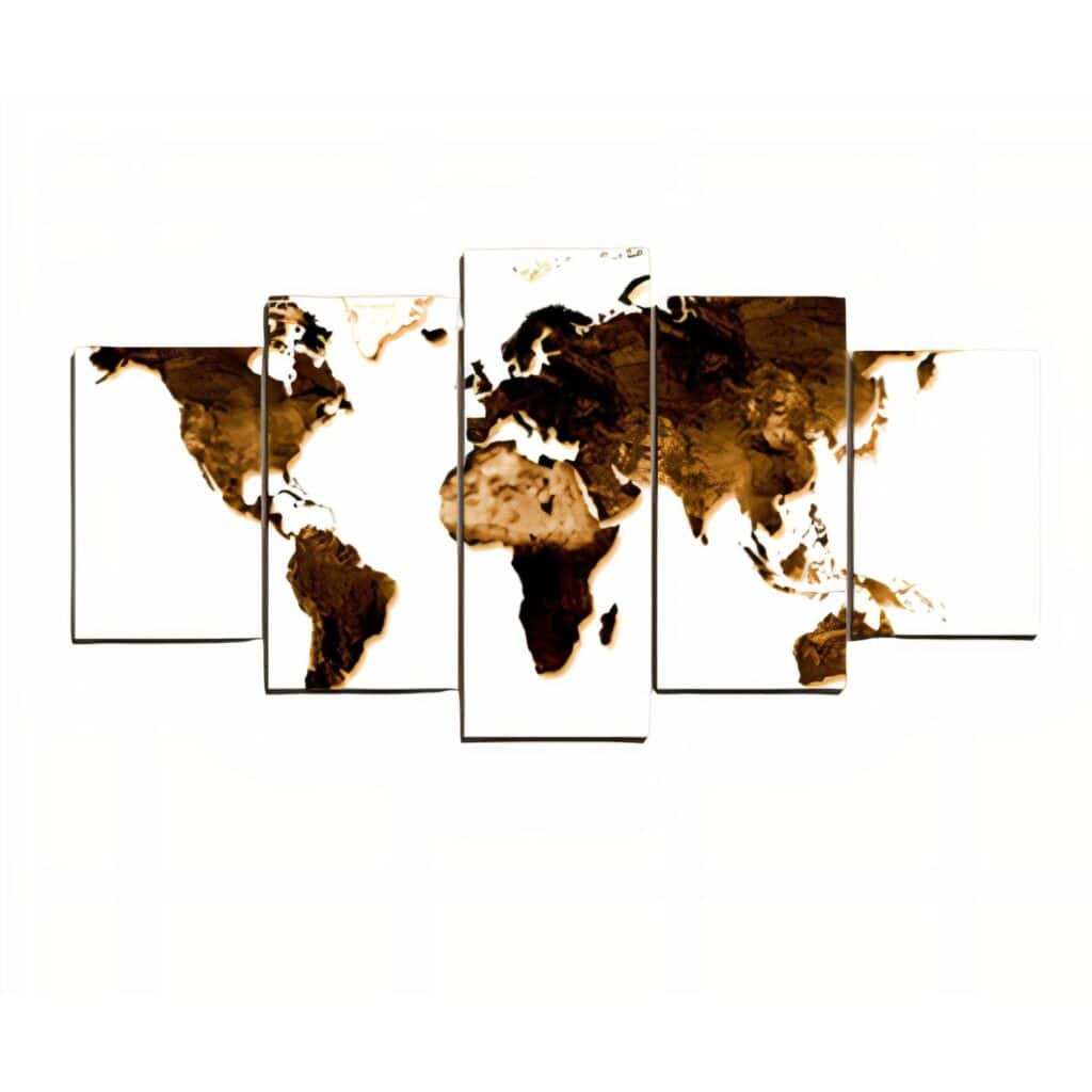 Tableau carte du monde or, décoration murale multiverse, design moderne.